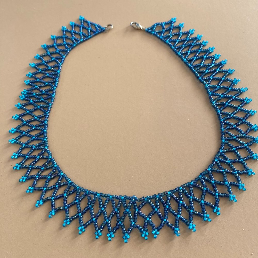 Vintage Blue Beaded Chandelier Choker Necklace
